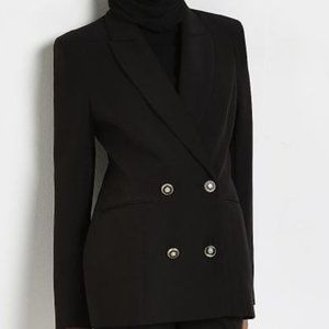 River Island New With Tags Black 90s Minimal Double Breasted Blazer